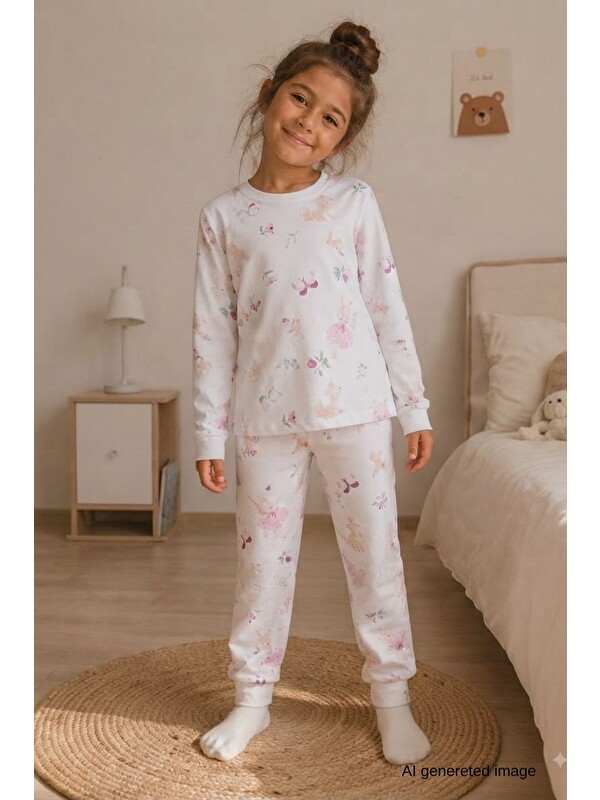 Pina Kids Kız Çocuk Yeni sezon Pamuklu  Desenli Pijama Takım TKM1021