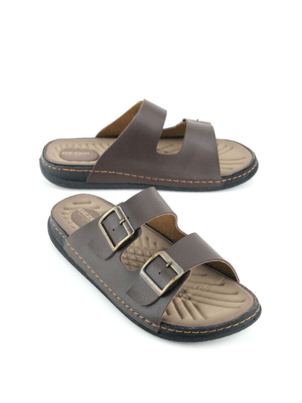 Erkek Yazlık Suni Deri İki Toka Ayarlanabilir Rahat Taban Günlük Terlik - Görsel 2