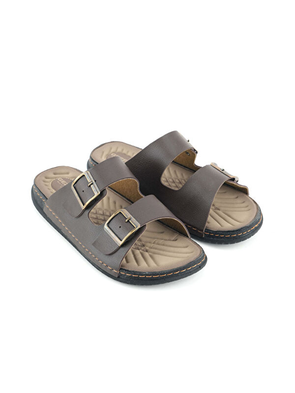 Erkek Yazlık Suni Deri İki Toka Ayarlanabilir Rahat Taban Günlük Terlik - Görsel 4