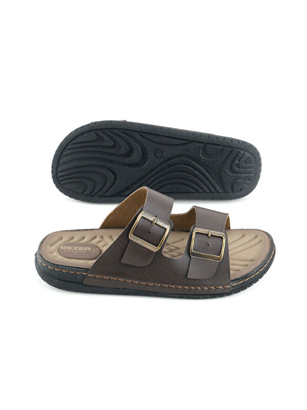 Erkek Yazlık Suni Deri İki Toka Ayarlanabilir Rahat Taban Günlük Terlik - Görsel 6