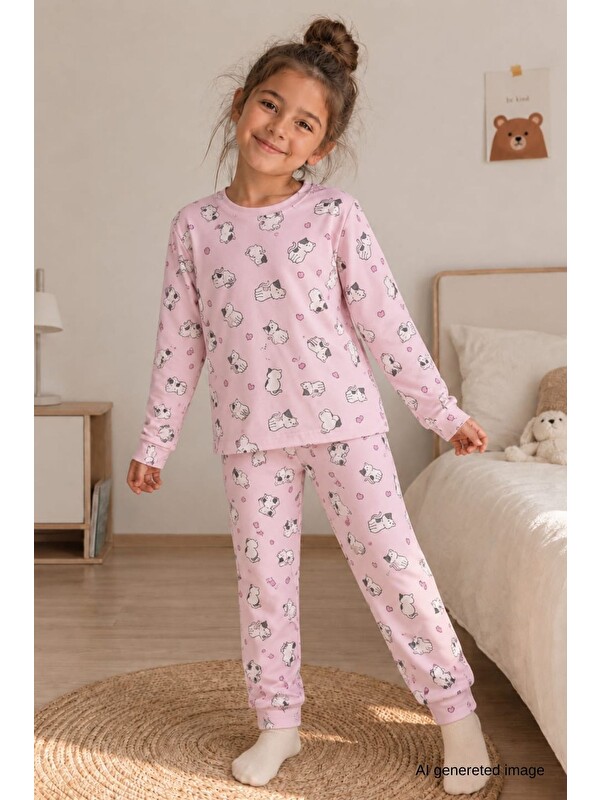 Pina Kids Kız Çocuk Yeni sezon Pamuklu  Desenli Pijama Takım TKM1021