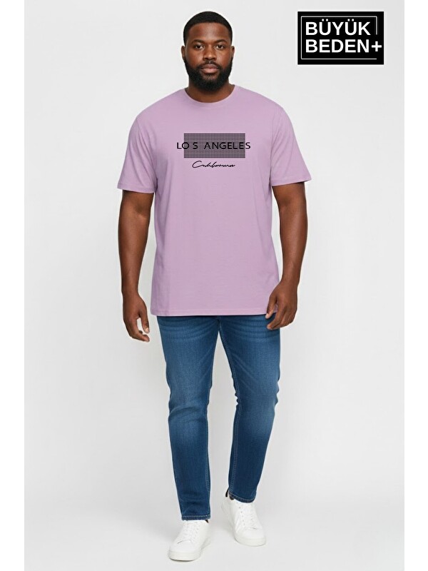 Süperlife Erkek Büyük Beden Los Angeles Baskılı 3xl-6xl Bisiklet Yaka Tshırt SPR26BTS510-18