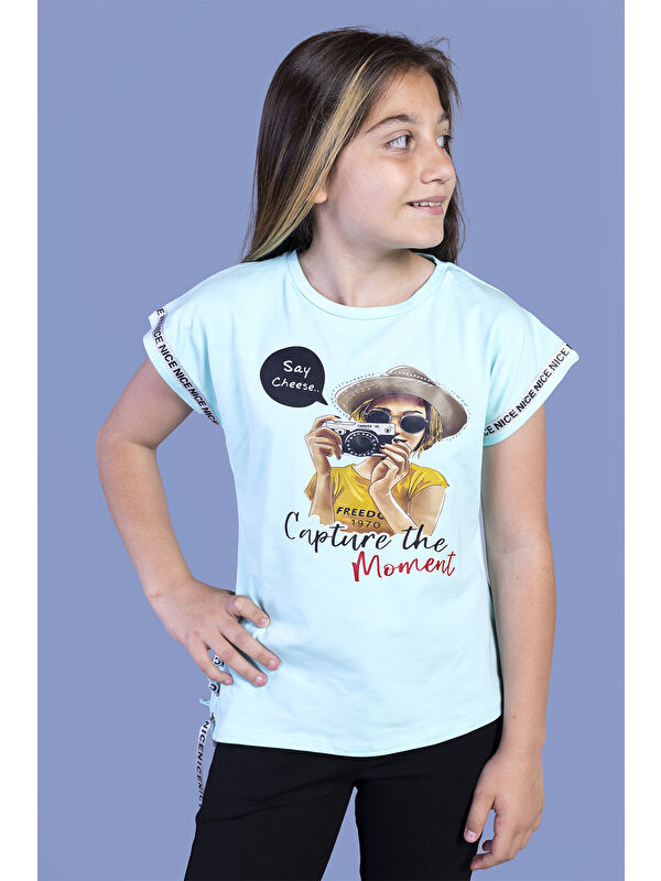 Toontoykids Kız Çocuk Şerit Detaylı Baskılı Tişört