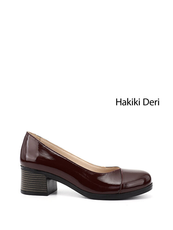 GÖNDERİ(R) Kadın EKRU-BORDO Kısa Kalın Topuklu Hakiki Deri Ayakkabı