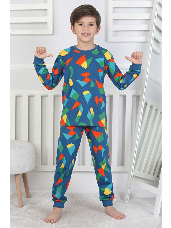 ZUZUNGA Renkli Geometrik Şekilli Erkek Çocuk Pijama Takımı