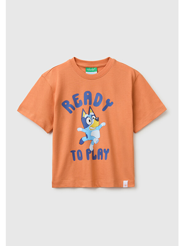 United Colors Of Benetton Erkek Bebek Turuncu Bluey Baskı Detaylı Yuvarlak Yaka T-Shirt