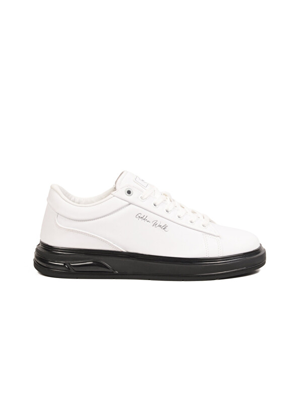 Walkway Erkek Beyaz-Siyah Bağcıklı Kalın Taban Erkek Casual Ayakkabı Sneaker 8078 Dashor M