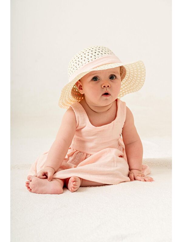 Chicsy Baby Tatlı Müslin Şapkalı Fiyonklu Kız Bebek Elbisesi