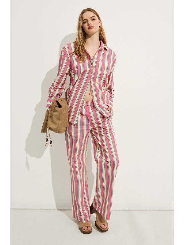 GRIMELANGE MIREL Kadın Oversize Fit %100 Organik Pamuklu PEMBE Gömlek