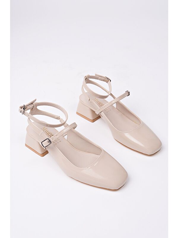 CHOPRA Kare Burun Çift Kemerli Bilekten Bağlamalı Arkası Açık Kısa Topuklu Ayakkabı - Görsel 3