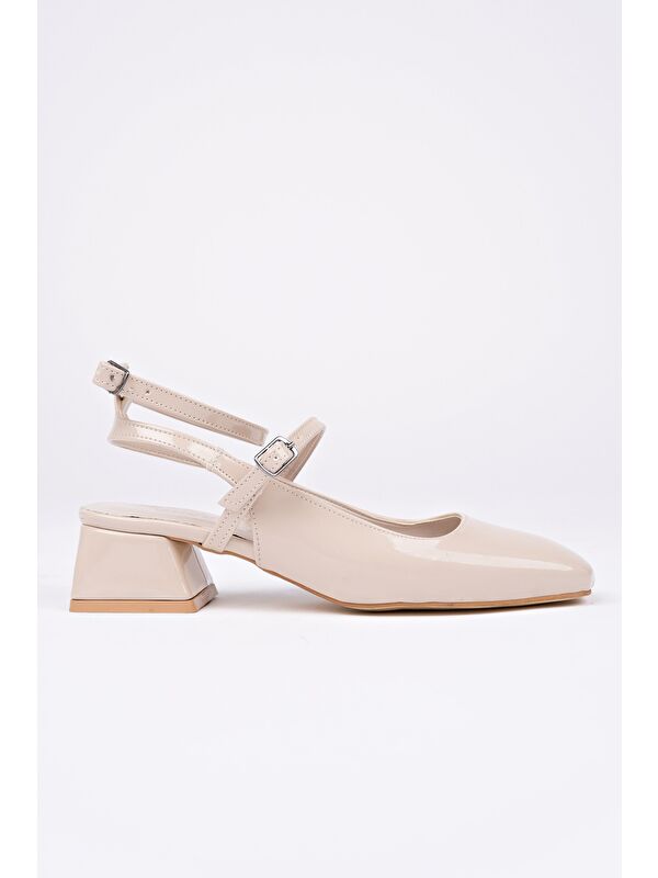 CHOPRA Kare Burun Çift Kemerli Bilekten Bağlamalı Arkası Açık Kısa Topuklu Ayakkabı - Görsel 4