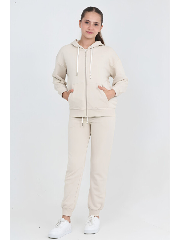 Modanino Kız Çocuk Eşofman Takımı - 3 İplik Şardonsuz+ Fermuarlu 6-12 Yaş 12757BLT