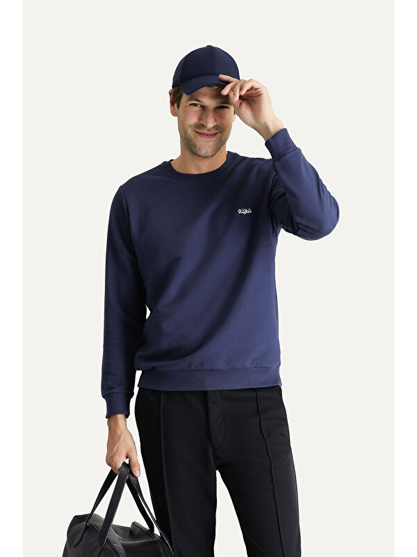 Kiğılı Bisiklet Yaka Regular Fit Nakışlı Pamuklu Büyük Beden Sweatshirt