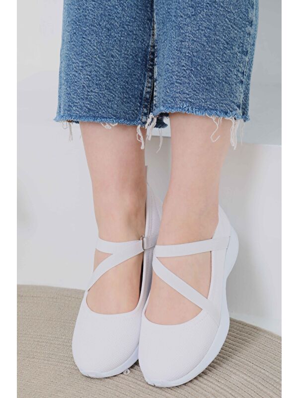 Kadın Beyaz Lastikli Ayakkabı - 27067 - Görsel 4
