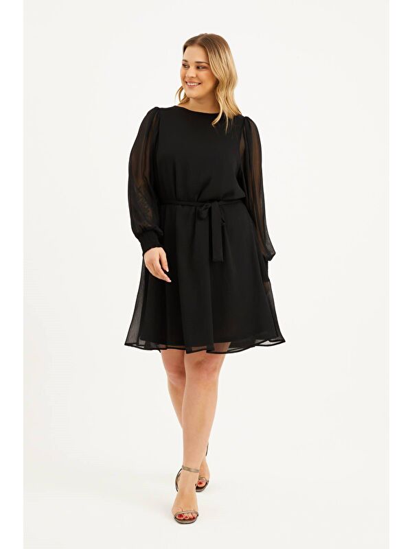 Mylinemoda Astarlı Şifon Kuşaklı Elbise