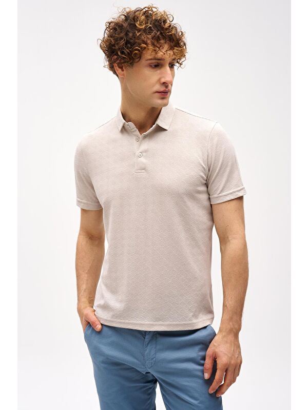 igs Slim Fit Dar Kalıp Fermuarlı Polo Yaka Desenli Kısa Kollu Tişört