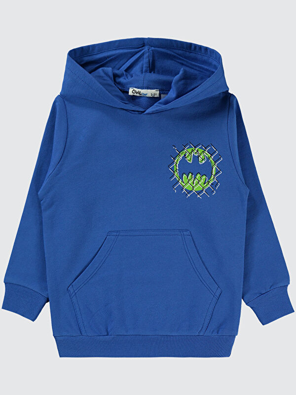 Civil Batman Erkek Çocuk Kapüşonlu Sweatshirt 2 5 Yaş Saks Mavisi