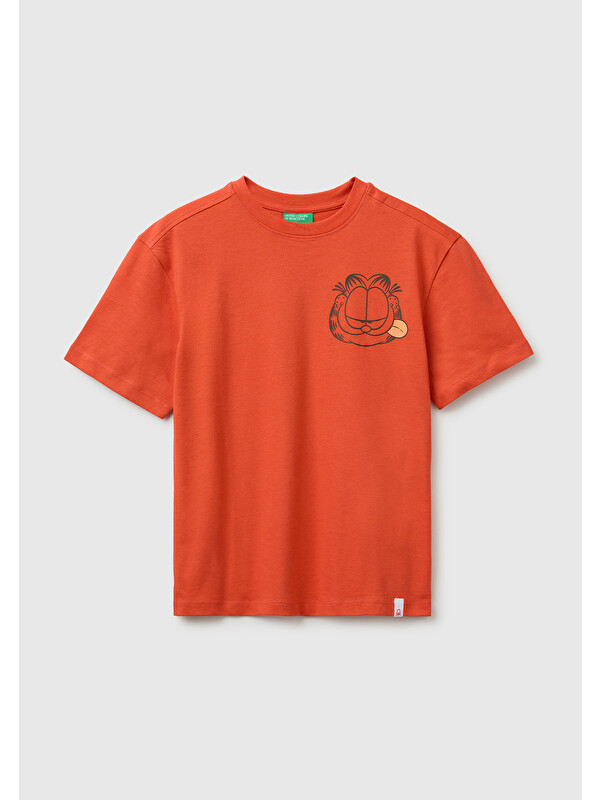 United Colors Of Benetton Erkek Çocuk Kırmızı Garfield Baskı Detaylı Yuvarlak Yaka T-Shirt