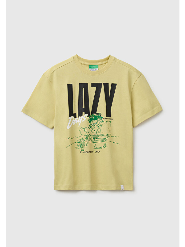 United Colors Of Benetton Erkek Çocuk Sarı Garfield Baskı Detaylı Yuvarlak Yaka T-Shirt