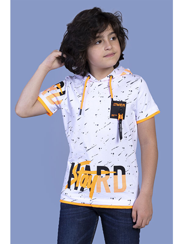 Toontoykids Erkek Çocuk Kapüşonu File Detaylı Armalı Tişört