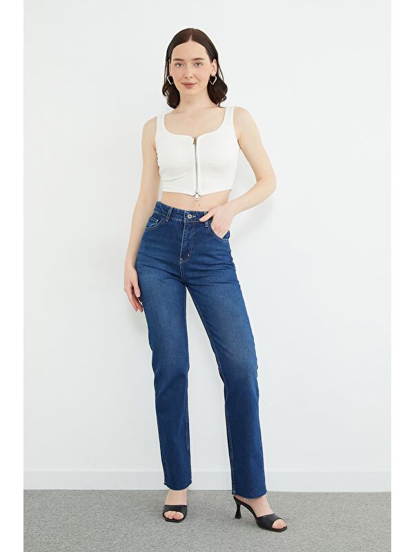Fullamoda Yüksek Bel Kesik Paça Jean
