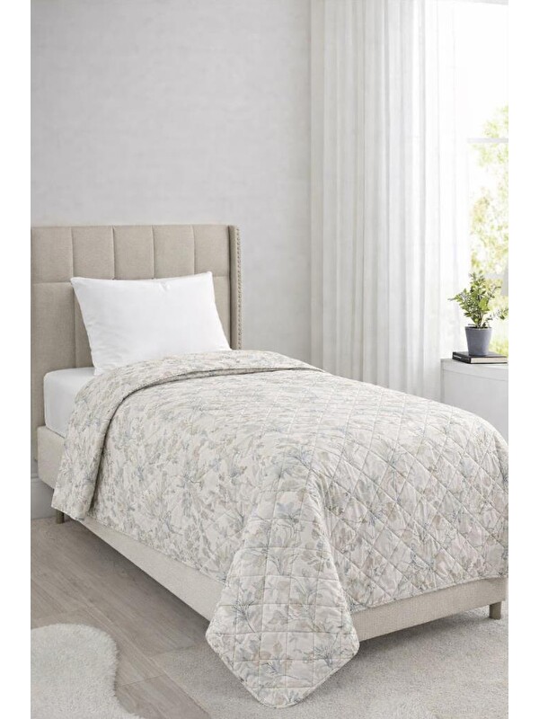 Çeyiz Diyarı Sakura Elyaf Dolgulu Çift Taraflı Tek Kişilik 160x220 cm Kırlentsiz Tek Pike Krem