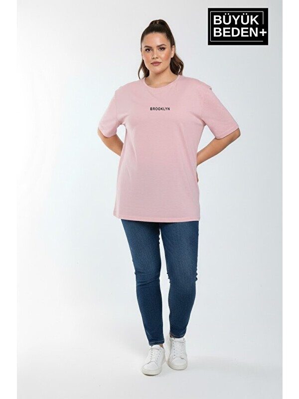 Süperlife Kadın Büyük Beden Orta Brooklyn Baskılı 3xl-6xl Bisiklet Yaka Tshırt SPR26BTSK510-8
