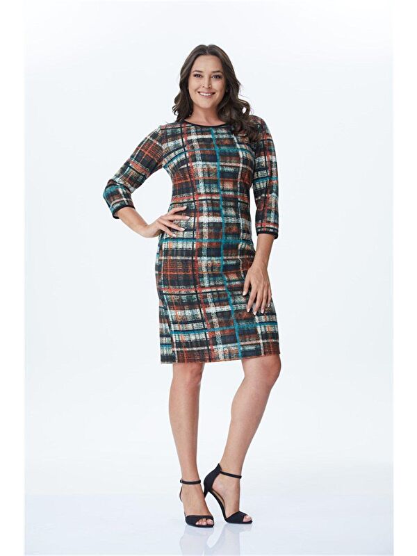 Mylinemoda Kareli Desenli Örme Elbise
