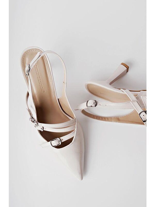 KİDMAN Arkası Açık Kemer Detaylı Üç Bantlı Rugan Kadın Topuklu Ayakkabı - Görsel 3