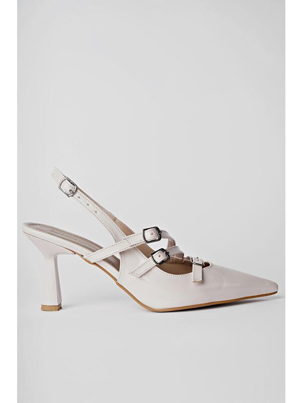 KİDMAN Arkası Açık Kemer Detaylı Üç Bantlı Rugan Kadın Topuklu Ayakkabı - Görsel 4