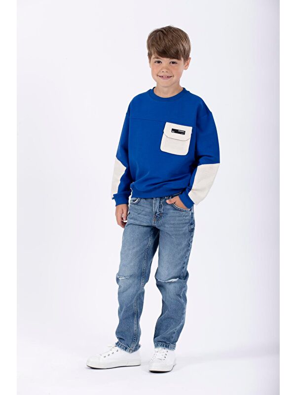 Zepkids Bisiklet Yaka Erkek Çocuk Cep Detaylı Sweatshirt