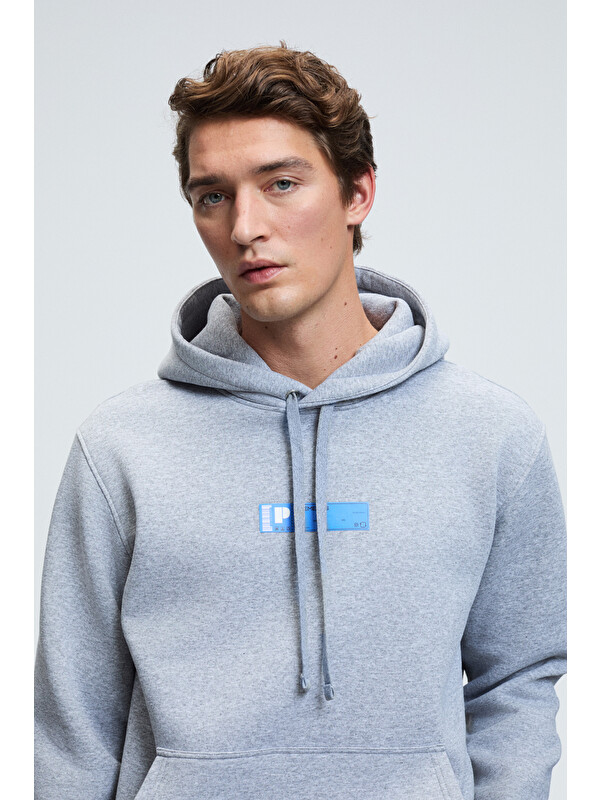 GRIMELANGE LELAND Erkek Kapüşonlu Kanguru Cepli Göğsü Nakışlı Regular Fit GRİ MELANJ Sweatshirt