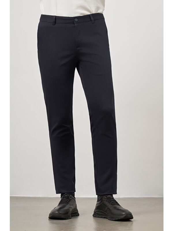 İMZA Koyu Lacivert Pamuklu Yandan Cepli Casual Slim Fit Chino Pantolon 1003245150