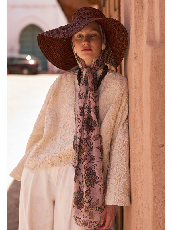 Fresh Scarfs Ethnic Blossom Desen Soft Viskon Şal Pudra