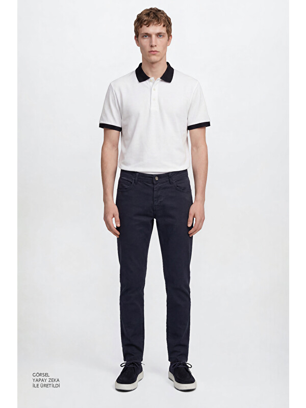 Altınyıldız Classics Erkek Lacivert Pamuklu Slim Fit Dar Kesim 5 Cepli Esnek Pantolon