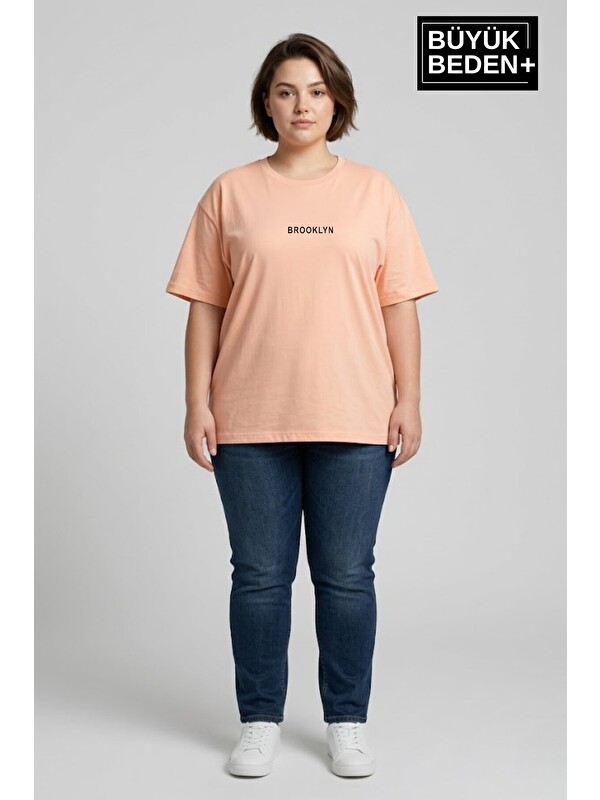 Süperlife Kadın Büyük Beden Orta Brooklyn Baskılı 3xl-6xl Bisiklet Yaka Tshırt SPR26BTSK510-8