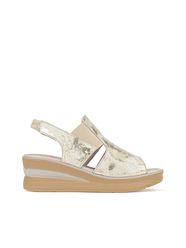 Ziya Ayakkabı Kadın Hakiki Deri Dolgu Topuk Sandalet 161992Z1800 Gold