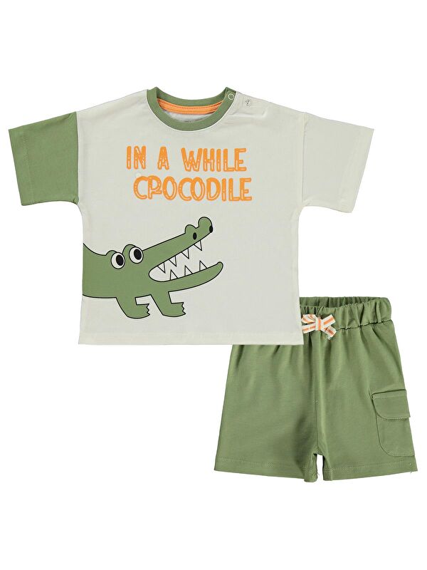 Civil Baby Timsah Baskılı 3-12 Ay Takım - Ekru 6-9 Ay
