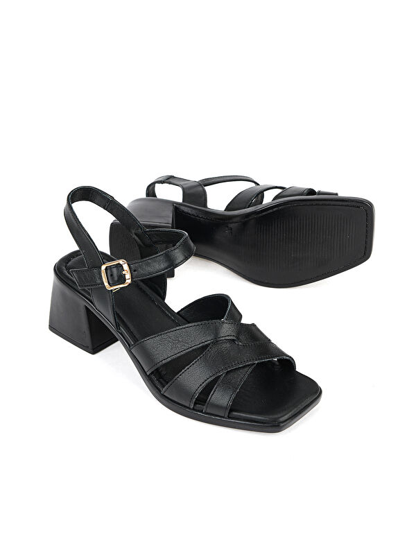 Ziya Ayakkabi Sarı Ziya Ayakkabi Hakiki Kadın Deri Topuklu Sandalet 161992Z19031