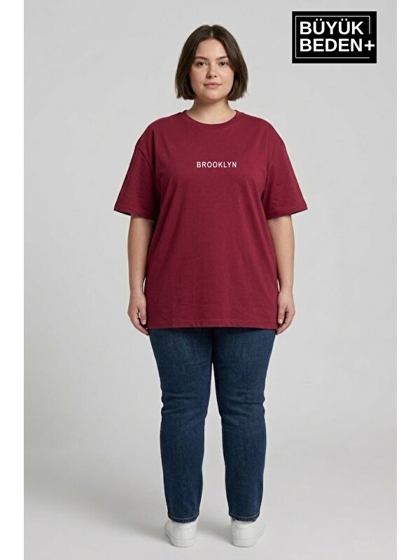 Süperlife Kadın Büyük Beden Orta Brooklyn Baskılı 3xl-6xl Bisiklet Yaka Tshırt SPR26BTSK510-8
