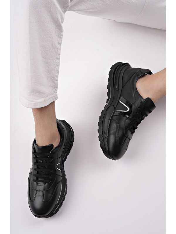 BRUNO Bağcıklı Hakiki Deri Kalın Taban Erkek Günlük Sneaker Spor Ayakkabı - Görsel 8