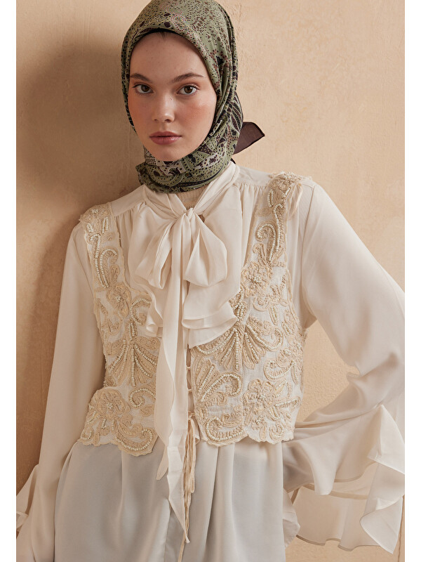 Fresh Scarfs Eliza Desen Pamuk İpek Eşarp Kahve