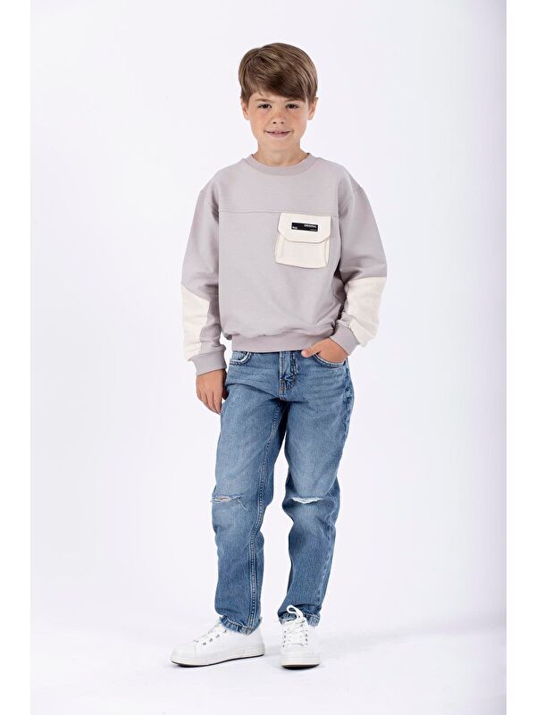 Zepkids Bisiklet Yaka Erkek Çocuk Cep Detaylı Sweatshirt