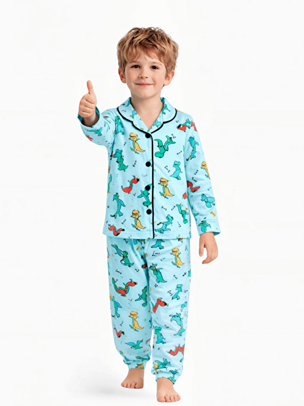 Luggi Baby Dinozor Desenli Düğmeli Erkek Çocuk Pijama Takımı