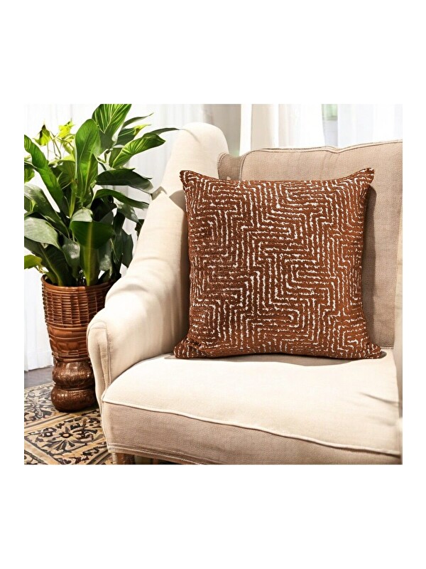 Asdiva Labirent Desenli Kiremit Dokuma Kırlent Kılıfı 43x43 cm