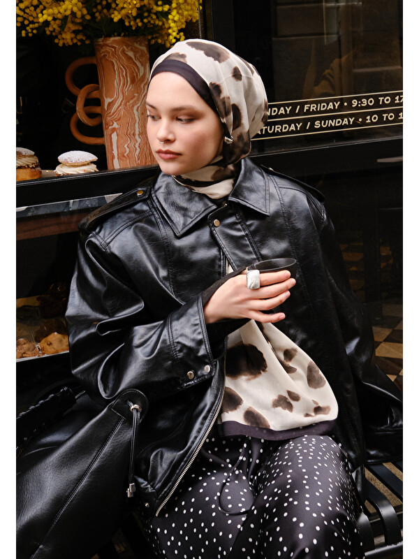 Fresh Scarfs Cow Print Desen Rami Şal Bej