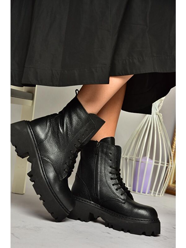 T3801700 Siyah Hakiki Deri Kadın Bot - Görsel 5