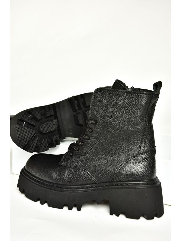 T3801700 Siyah Hakiki Deri Kadın Bot - Görsel 6