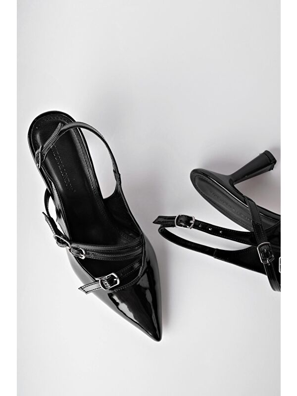 KİDMAN Arkası Açık Kemer Detaylı Üç Bantlı Rugan Kadın Topuklu Ayakkabı - Görsel 3