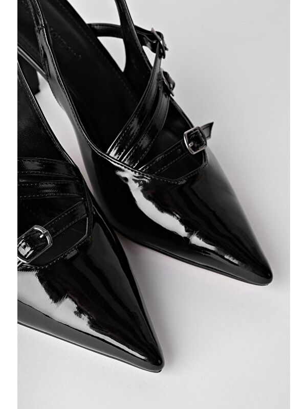 KİDMAN Arkası Açık Kemer Detaylı Üç Bantlı Rugan Kadın Topuklu Ayakkabı - Görsel 4